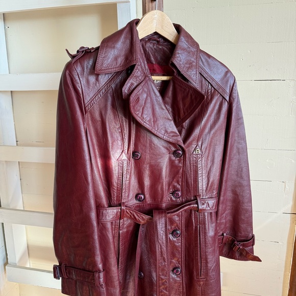 Etienne Aigner Jackets & Blazers - Vintage Leather Trench Coat Eitenne Aigner Burgundy Long Jacket 10